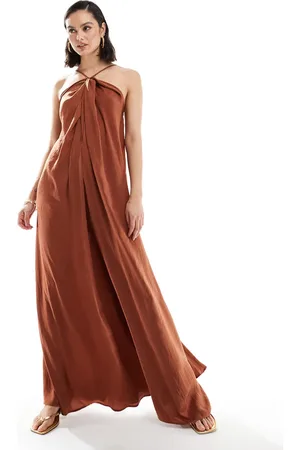 ASOS Satin halter neck trapeze jumpsuit with keyhole in