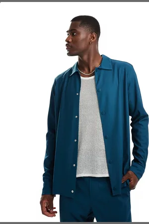 Only & Sons Plisse overshirt co-ord in dark teal