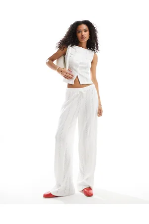 ASOS Low rise broderie wide leg trousers co ord in ivory