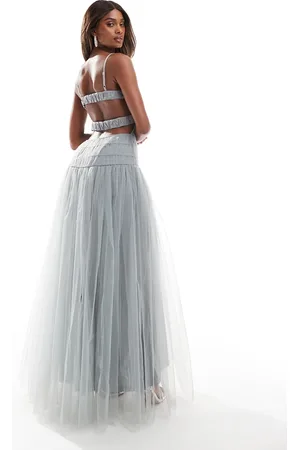 Lace & Beads Drop waist tulle maxi dress in