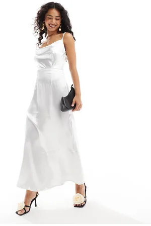 VILA Satin cowl neck maxi dress in white