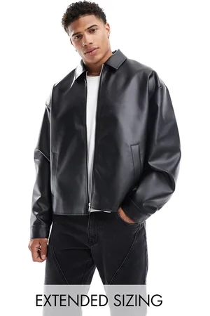 ASOS Faux leather boxy oversized harrington jacket in