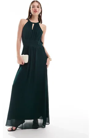 VILA Bridesmaid halterneck maxi dress in dark