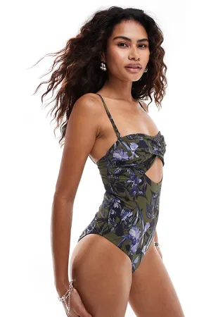 AllSaints Niki shirred bandeau swimsuit in floral