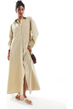 ASOS Oversized double point waist seam maxi shirt dress in camel