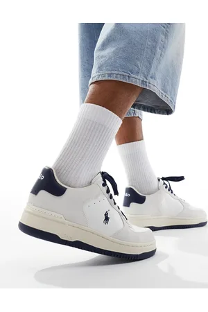 Ralph Lauren Masters court leather trainer with logo in and navy