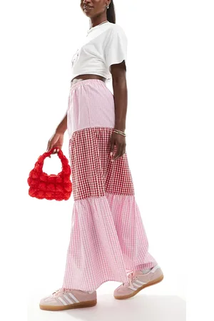 ASOS Tiered maxi skirt in mix gingham print