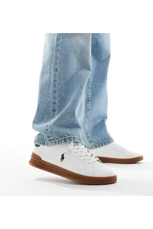Ralph Lauren Heritage Court leather suede mix trainer with gum sole in