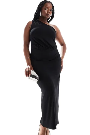 ASOS ASOS DESIGN Curve one shoulder pleat detail midi dress in