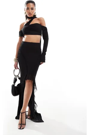 Murci Thigh split ruffle edge maxi skirt co-ord in