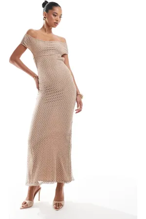ASOS Shimmer open knit bardot maxi dress in