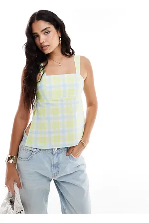 ASOS Poplin square neck cami top in check