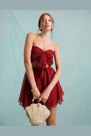 Miss Selfridge Beach dobby chiffon tie front playsuit in