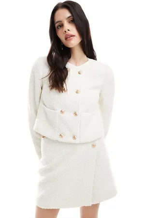 4th & Reckless Boucle boxy jacket co-ord in cream