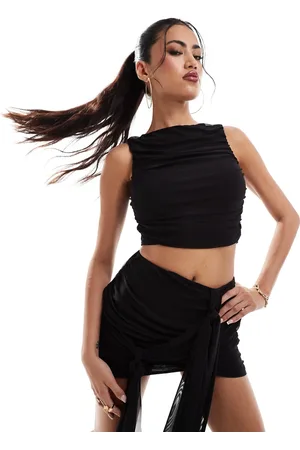 Missyempire Mesh racerneck sleeveless crop top co-ord in