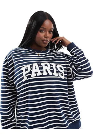 4th & Reckless Exclusive Paris sweatshirt in navy stripe