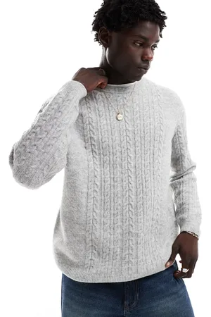 ASOS Relaxed slouchy crew neck cable knit jumper in marl
