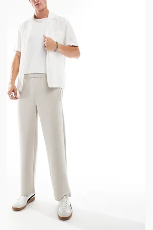Bershka Wide leg tailored trouser in beige