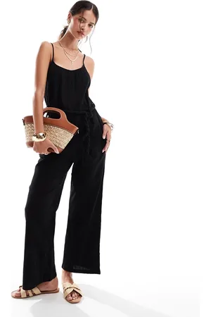 MANGO Rope tie waist cheesecloth jumpsuit in