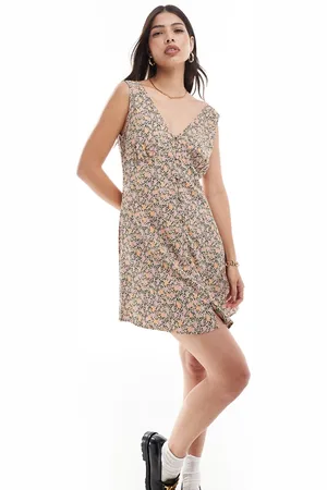 Brave Soul V neck button down floral printed mini dress