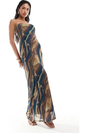 ASOS Marble bandeau maxi dress in brown