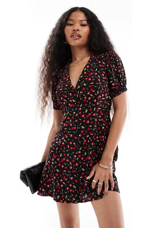 Miss Selfridge Button through mini tea dress in cherry print