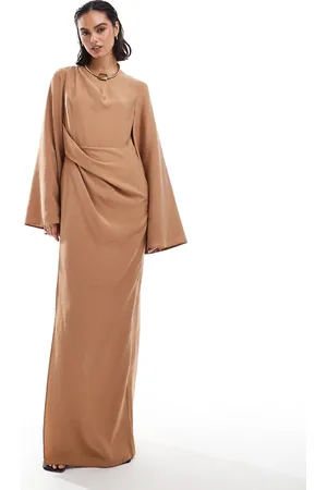 ASOS Twist front extreme sleeve maxi dress in caramel