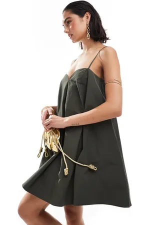 ASOS Trapeze cami taffeta mini dress in khaki