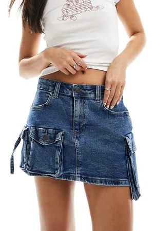 Noisy May Denim mini skirt with cargo detail in acid wash