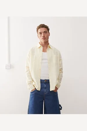 Reclaimed Sheer embroidered shirt in yelllow