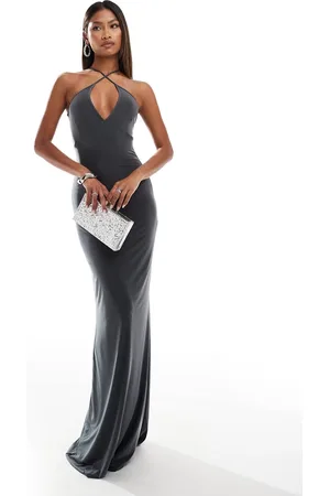 Fashionkilla Slinky double layered cami wrap bust maxi dress in slate
