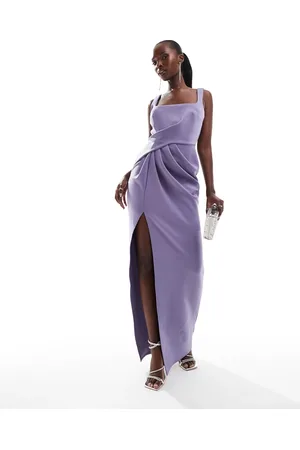 ASOS Square neck pleat detail maxi dress in dark lilac