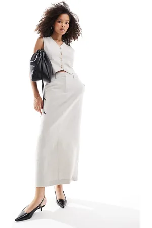 VERO MODA Tailored column skirt co-ord in sand melange