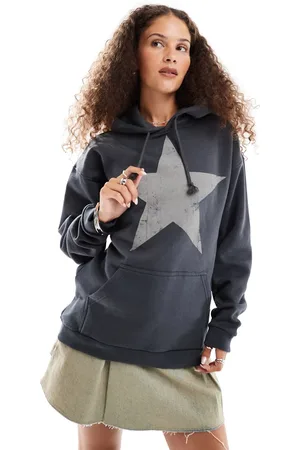 Minga London oversized grunge star hoodie in charcoal