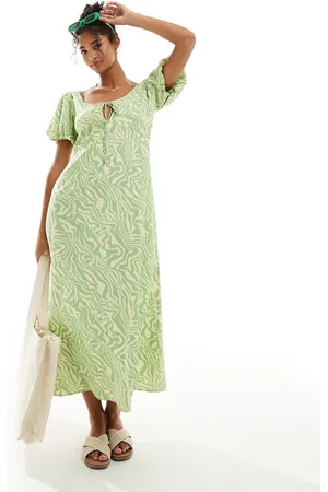 ASOS Puff sleeve midi tea dress in animal print
