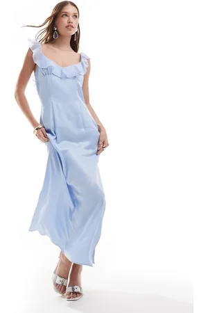 ASOS Satin frill detail wide scoop maxi dress in