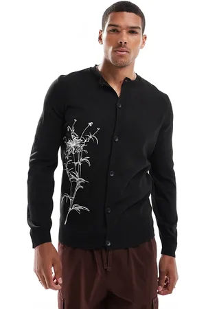 ASOS Knitted crew neck cardigan with embroidered daisy pattern in