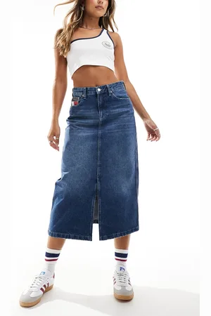 Tommy Hilfiger Claire denim midi skirt in mid wash