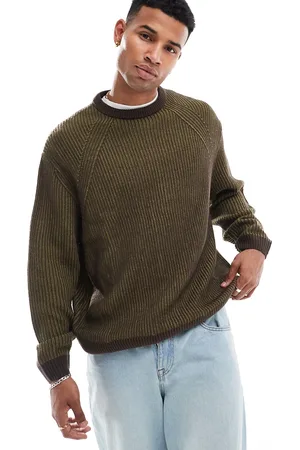 ASOS Relaxed knitted jumper in khaki plated rib
