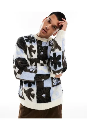 ASOS Relaxed fluffy knitted jumper with all over print in