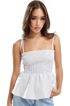 ASOS Shirred baby doll tie detail top in stripe