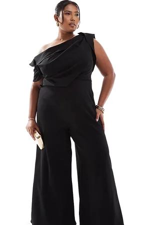 ASOS ASOS DESIGN Curve fallen shoulder tuck detail wide leg jumpsuit in black