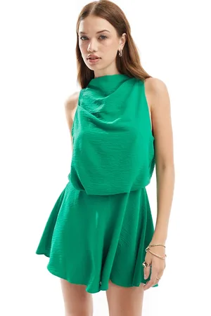 ASOS High neck blouson playsuit in bright