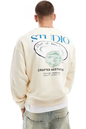 JACK & JONES Oversized artichoke back print sweat in off