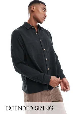 ASOS Relaxed square collar textured shirt in charcoal