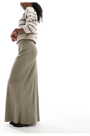 Miss Selfridge Linen blend bias maxi skirt in khaki