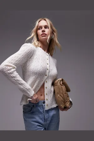 Topshop Knitted pointelle cardi in ivory