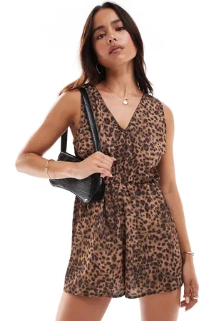 Miss Selfridge Leopard print lace trim playsuit