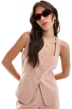 ASOS Square neck waistcoat in pink brushed stripe co-ord