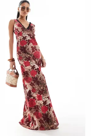 ASOS Mesh slip dress with contrast lace trim in leopard floral print